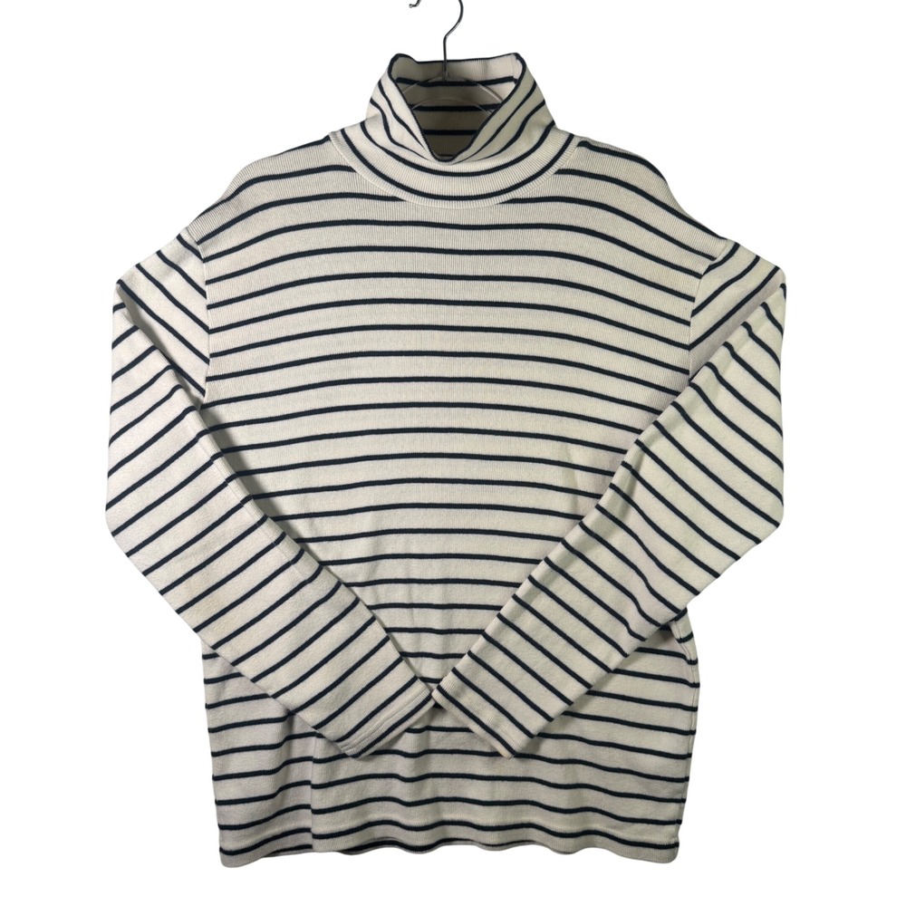 Polo Ralph Lauren Cotton Turtleneck Sweater Womens Large Navy Ivory Stripe